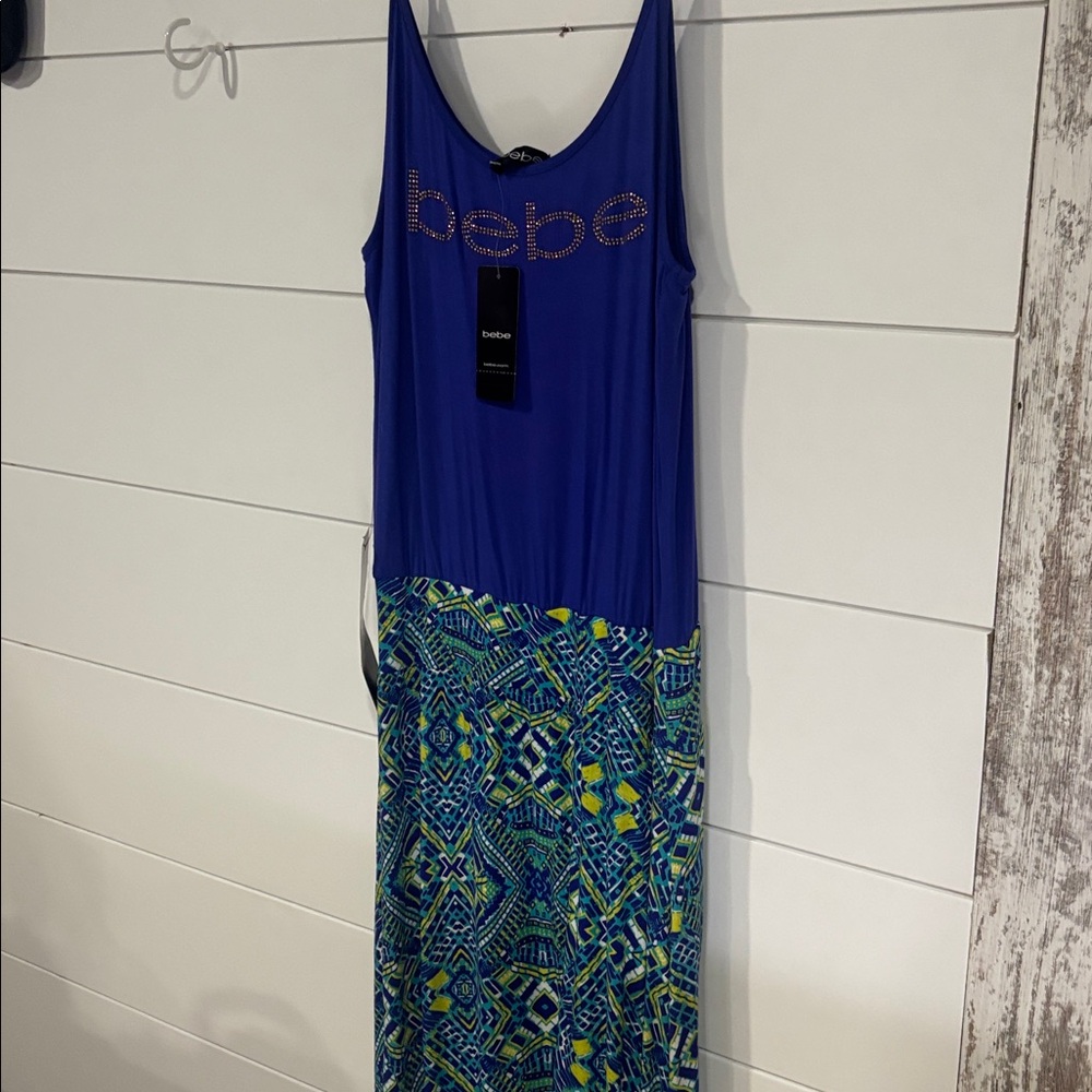 NWT- Y2K Bebe Vibrant Blue and Green Maxi Dress - Picture 6 of 10